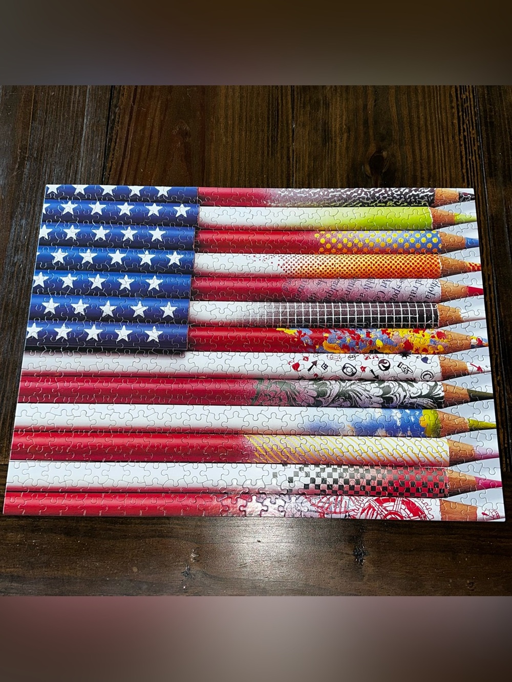 Ceaco 550 Piece Stars & Stripes Pencil Flag Made In USA Puzzle Complete 24”x18”